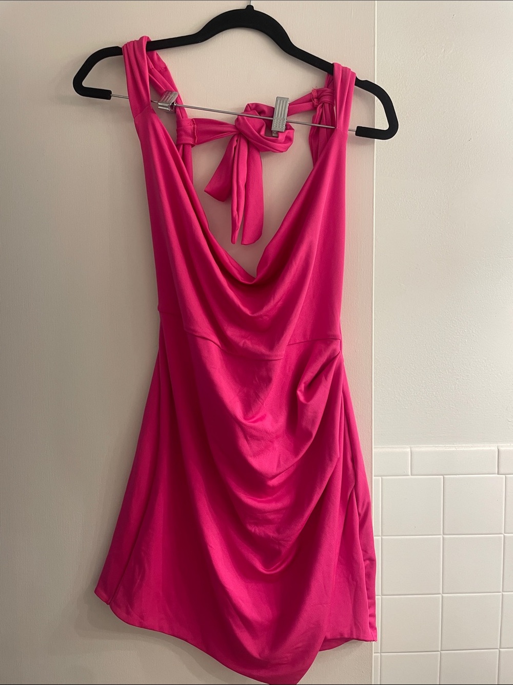 SHEIN Hot Pink Mini Dress with Drape and Back Tie